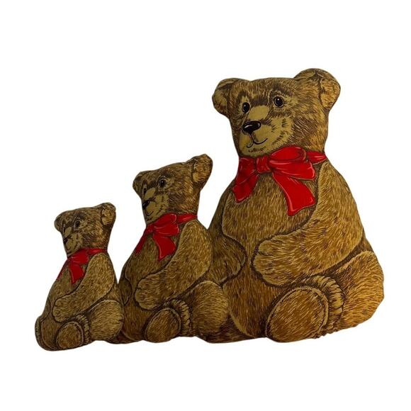 Vintage Ralston Cut and Sew Teddy Bears Set of 3 with Red Bows - Picture 1 of 6